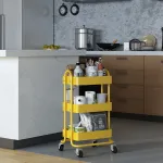 Cărucior de bucătărie cu 3 niveluri și roți, galben, en.casa