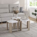 Satztisch Rantasalmi 3er Set Weiß/Eiche-Optik [en.casa]