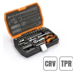 Set capete 1/4 cu clichet 72T, 42 piese din otel CrV, in valiza