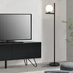 Lampadar modern Aberdaron alb-negru din metal si sticla, 154 cm