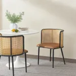 Set 2 scaune dining Flen maro/negru, cu ratan și șezut tapițat