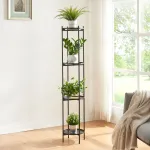 Suport pentru flori Tuusula cu 4 etajere, metal negru, [en.casa]