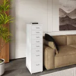 Fișet mobil metalic cu 8 sertare, alb, 109x28x41 cm, [en.casa]