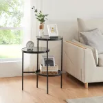 Masă laterală Mölndal cu 3 rafturi, sticlă securizată și metal, negru