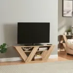 Masă TV Nome 110x30x40 cm, aspect stejar, cu 2 rafturi, [en.casa]