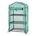 Mini sera de gradina cu 3 rafturi si usa rulabila 125x69x49 cm verde