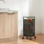 Cărucior de servire cu 3 niveluri și roți, negru, 59,5x33 cm