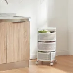 Cărucior de servire alb cu 3 niveluri și roți, 59,5x33 cm, en.casa