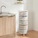 Cărucior de depozitare cu 5 niveluri, alb, 89,5x33 cm, en.casa