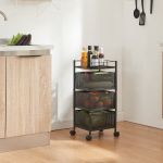 Rollwagen Sunndal mit 3 Ebenen 64,5x27x27cm Schwarz [en.casa]