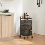 Cărucior de bucătărie Sunndal cu 3 rafturi și roți, negru, 64,5 cm