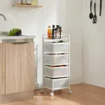 Cărucior de depozitare cu 4 niveluri și roți, alb, 79,5x27x27 cm