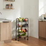 Cărucior de depozitare cu 4 niveluri și roți, negru, 83x44x26 cm