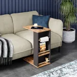 Măsuță laterală cu rafturi și roți Siikainen, aspect lemn/negru