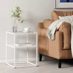 Masă laterală Solund 55x40x40 cm alb mat cu poliță, en.casa