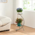 Suport flori Aalten din metal gri, cu 2 etajere, 61,5x30x25 cm