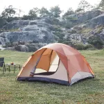 Cort camping pentru 2 persoane, impermeabil, maro ruginiu, pro.tec