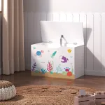 Ladă de depozitare pentru jucării copii cu capac, motiv ocean