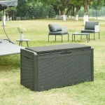 Ladă de depozitare grădină Atella 380L neagră, aspect ratan