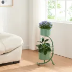 Suport pentru flori Almelo din metal verde cu 2 ghivece, 63x29x21 cm