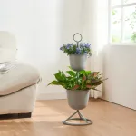 Suport pentru flori Alphen cu 2 ghivece, metal, gri, 76,5 cm