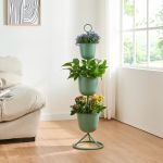 Blumenständer Alphen 3 Töpfe 110x28cm Grün [en.casa]