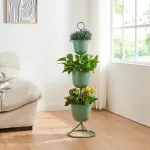 Suport de flori Alphen cu 3 ghivece integrate, verde, 110x28 cm