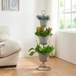 Blumenständer Alphen 3 Töpfe 110x28cm Grau [en.casa]