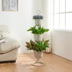 Suport pentru flori Alphen cu 3 ghivece, 110x28 cm, gri deschis