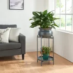 Suport pentru flori Altena cu ghiveci și poliță, metal negru, 60 cm