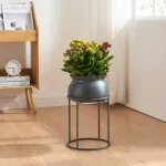 Suport pentru flori cu ghiveci metalic Assen, negru, 38 cm, [en.casa]