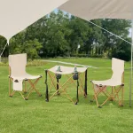 Set mobilier camping pliabil Banz, 3 piese, bej, cu 2 scaune si masa