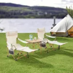 Set mobilier camping Bellante cu 2 scaune pliabile si masa, bej