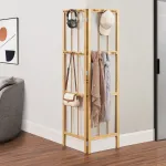 Cuier de colț pliabil Hyllestad din bambus, 12 cârlige, natur