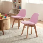 Set 2 scaune pentru copii Elvdal, roz, tapițate, cu picioare din lemn