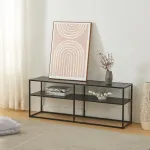 Masă TV Solund 120x30x46 cm neagră, cu 2 rafturi, [en.casa]