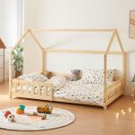 Hausbett Hesel mit Rausfallschutz 140x200cm Holzoptik [en.casa]