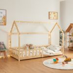 Hausbett Hesel mit Rausfallschutz 90x200cm Holzoptik [en.casa]