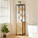 Hochschrank Tervola 172x40x35cm Bambus Schwarz [en.casa]