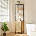 Dulap înalt pentru baie Tervola 172x40x35 cm, bambus și negru