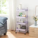 Cărucior de bucătărie cu 4 rafturi și roți, lila, en.casa