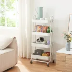 Cărucior de bucătărie cu 4 niveluri și roți, alb mat, [en.casa]