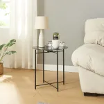 Masuta laterala Ödeshög cu blat din sticla 45x42 cm, neagra