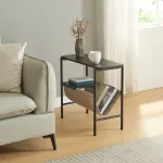 Masă laterală Samnanger neagră cu suport reviste, 60x28x53 cm