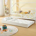 Pat extensibil Ydre alb 197x94x22 cm cu roți, din lemn