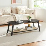 Masă de cafea Taivalkoski 120x43x40 cm negru cu poliță ratan