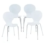 Set 4 scaune dining Etne albe, stivuibile, cu picioare cromate