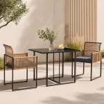 Set mobilier de grădină Accadia 3 piese, negru/maro, cu perne