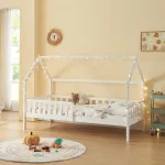 Pat copii tip căsuță Ydre 90x200 cm alb, din lemn de pin
