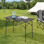 Masă pliantă de camping Castilenti din aluminiu, neagră, 94x55x68 cm